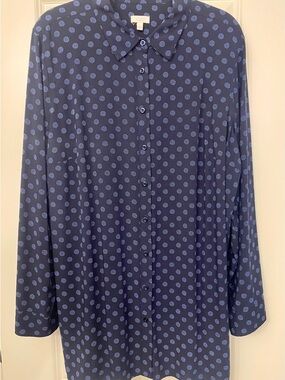 Talbots Navy Blouse with White Polka Dot Print